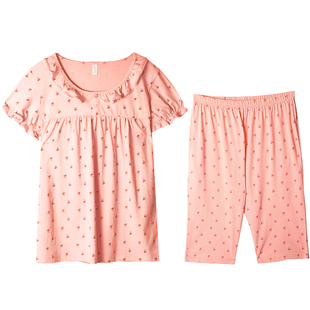 韩彩睡衣女夏套装短袖两件纯棉韩版清新学生碎花可外穿甜美家居服