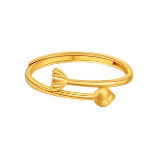 老庙黄金足金999两世欢莲花莲蓬戒指5G和和美美好运连连官方正品