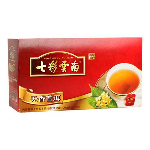 七彩云南天香普洱袋泡茶桂花香普洱生茶100g50袋办公室茶酒店专用