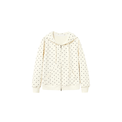 老章和小胖PONGKIKI奶油波点卫衣连帽外套女大码冬季宽松甜妹帽衫