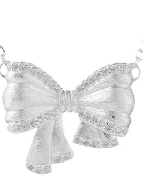 纯银镶钻磨砂蝴蝶结项链女简约百搭甜美气质秋冬毛衣链小众高级感