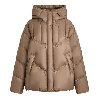 女装梭织宽松连帽落肩开襟中中长羽绒服