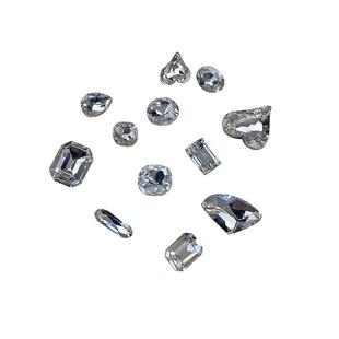 美甲白色彩色美拉德尖底大钻异形钻饰品奢华水晶透明指甲堆堆钻