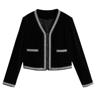 YINER音儿专选女装秋季法式V领钉珠都市风休闲优雅薄外套