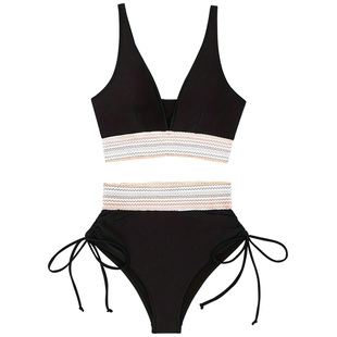 欧美大码微胖mm性感比基尼套装系带纯欲分体泳衣女海边度假两件套