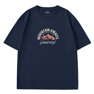 班尼路圆领藏青短袖t恤男夏季新款美式宽松纯棉衣服男士潮牌体恤A