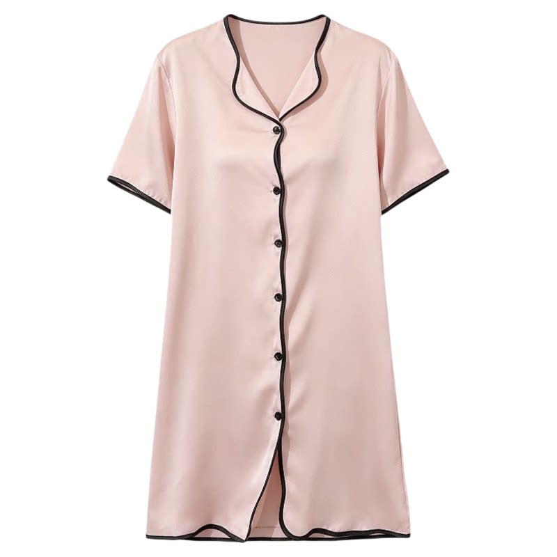 简约真丝睡衣女中长款衬衫居家服