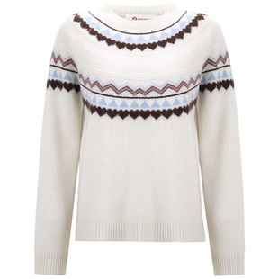 皮皮狗秋冬新款圆领费尔岛提花纯羊绒衫女复古针织套头毛衣