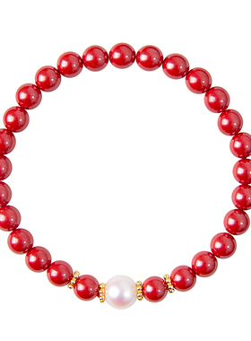 天然珍珠朱砂手链高级感女款单圈