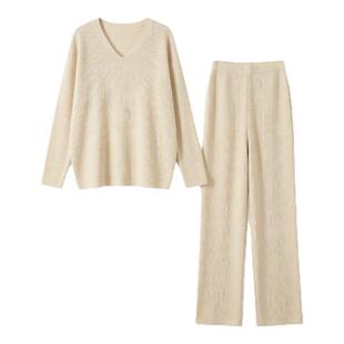BW Cityvibe都市松弛感慵懒V领长袖针织衫阔腿裤套装两件套女
