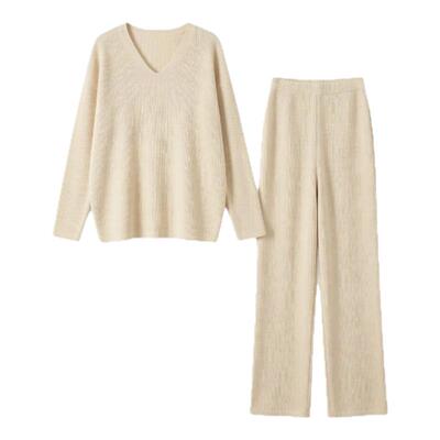 BW Cityvibe都市松弛感慵懒V领长袖针织衫阔腿裤套装两件套女