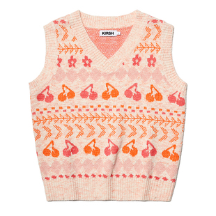 kirsh大樱桃新品针织马夹春秋时尚背心宽松显瘦费尔岛英伦风马甲