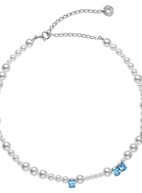 Sunshifen蓝色锆石珍珠项链