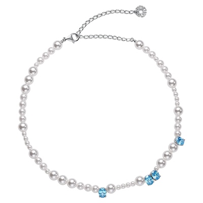 Sunshifen蓝色锆石珍珠项链
