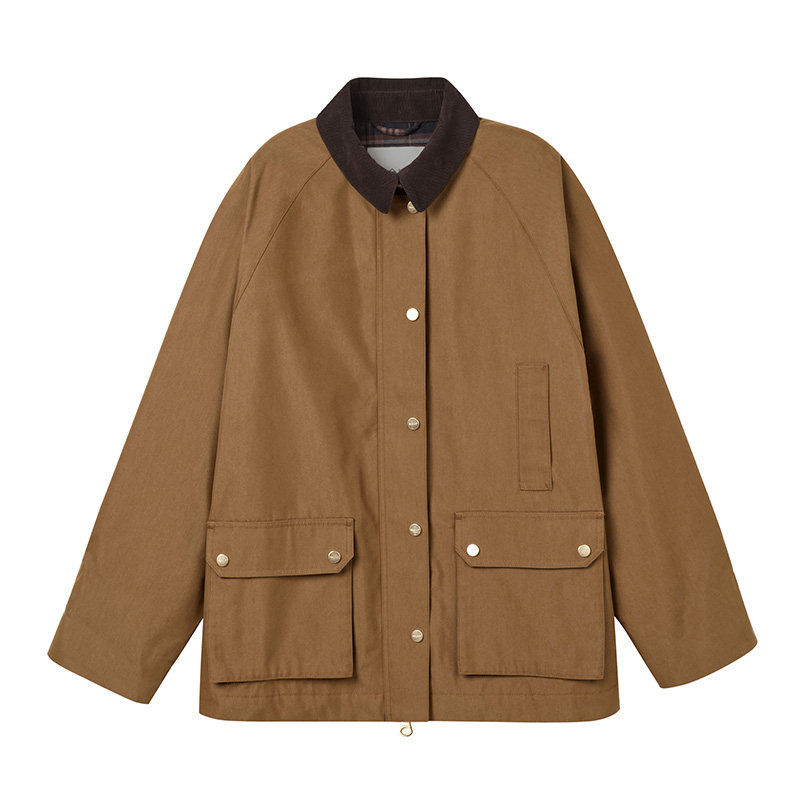 【巴恩风棉服】GANT/甘特25秋冬新款撞色翻领宽松复古休闲女外套
