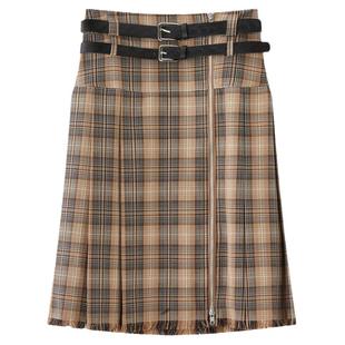 SLY 24冬季新品复古格纹双腰带百褶裙半身裙030HAZ31-4371