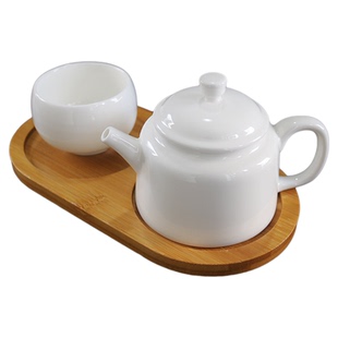 办公室一人饮工位养生陶瓷小茶具纯白羊脂玉瓷一壶一杯一托盘