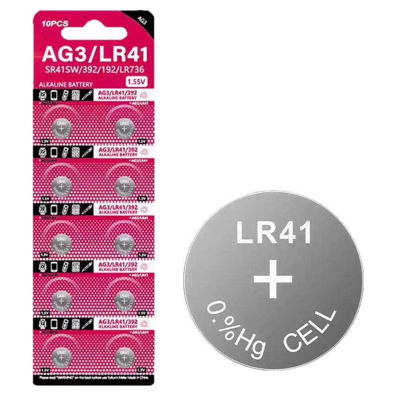 LR41纽扣电池AG3 AG1 SR41 lr44/13适用于激光笔温度计体温计手表电池1.5V小型玩具电子发光耳勺小号碱性电池
