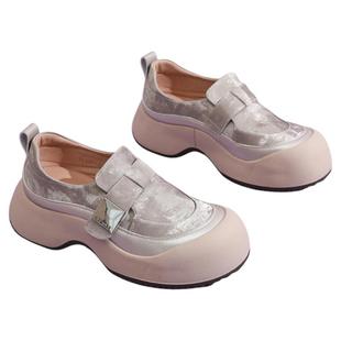 星期六厚底单鞋女鞋春季新款魔术贴松糕玛丽珍鞋子女士百搭小皮鞋