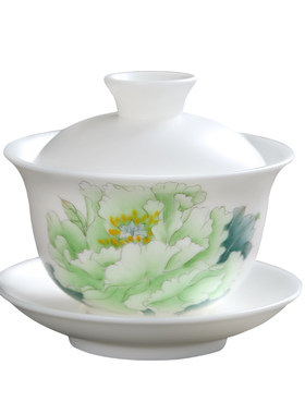 大师手绘《玉笑珠香》三才盖碗