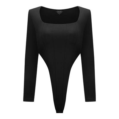 EMMAROSE胖mm显瘦高开叉塑形打底衫春夏修身小辣椒长袖休闲连体衣