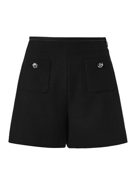 朗姿/LIME莱茵优雅香风面料缎面拼接高腰短裤黑色2026年夏季新款