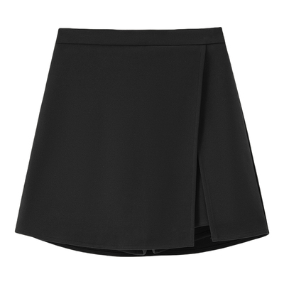 大码不规则开叉半身裙女秋冬毛呢遮肚子显瘦裙裤高腰A字包臀短裙