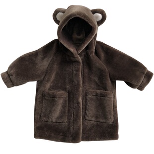 男童宝宝仿皮草外套女童中长款连帽棉衣羊羔绒毛毛衣皮毛一体大衣