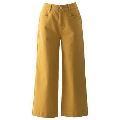 春四季黄色阔腿裤女休闲九分直筒