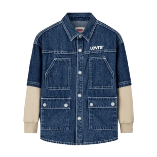Levi's李维斯儿童牛仔衬衫童装2025秋季新款拼接袖子运动服外套潮