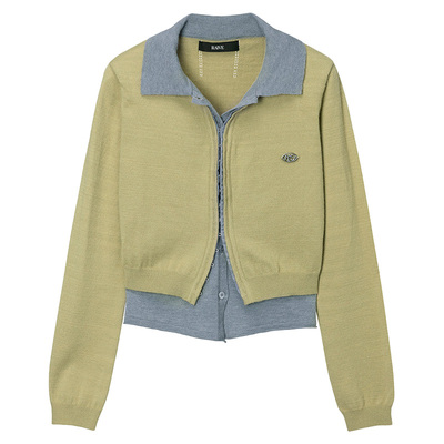 RAIVE翻领撞色长袖韩系毛针织衫