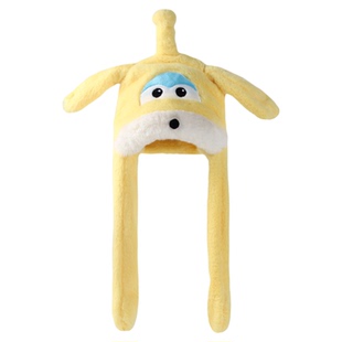 毛绒帽子围巾一体帽秋冬捏捏耳朵会动可爱卡通超级飞侠乐迪套头帽