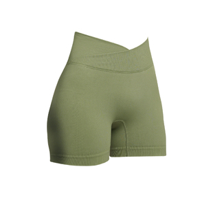 清仓不/退换/高腰提臀瑜伽裤短裤蜜桃臀交叉腰热裤短裤无缝三分裤