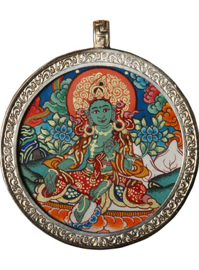 手绘小唐卡财神佛牌吊坠