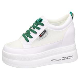 网面透气小白鞋女夏季2025新款显瘦内增高10cm坡跟休闲鞋小个子鞋