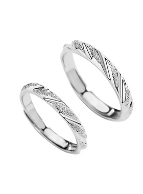 新款s925纯银情侣戒指韩版时尚简约素戒创意磨砂开口对戒一对