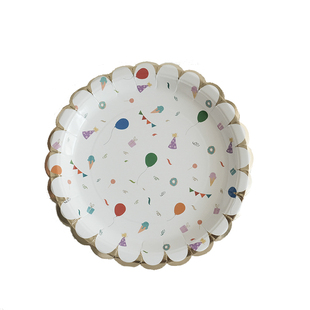 可爱彩色气球一次性生日派对摆盘碟子蛋糕纸盘套装儿童生日会布置