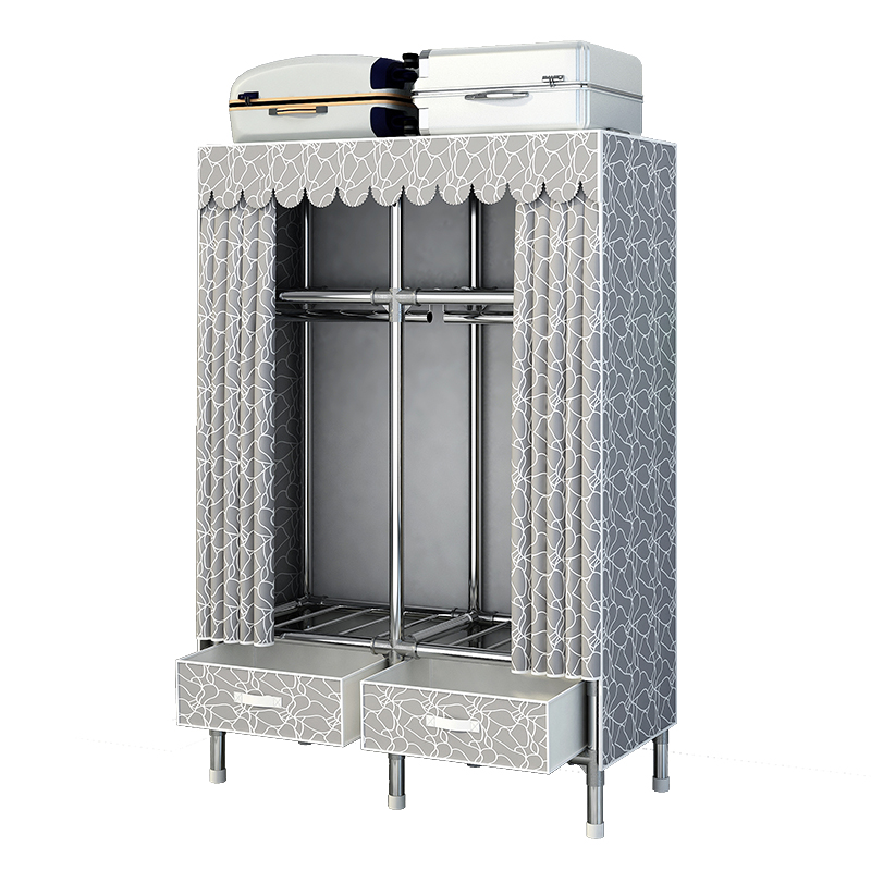 简易衣柜带抽屉布衣柜钢管加粗加固出租房家用卧室结实耐用挂衣橱