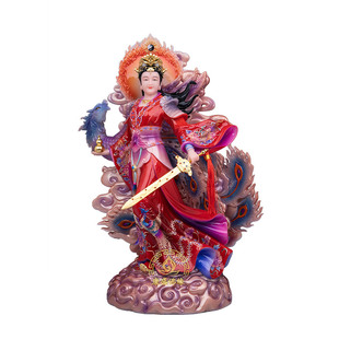 站九天玄女神像祥云踏凤九天圣母娘娘家用供奉客厅摆件汉白玉彩绘