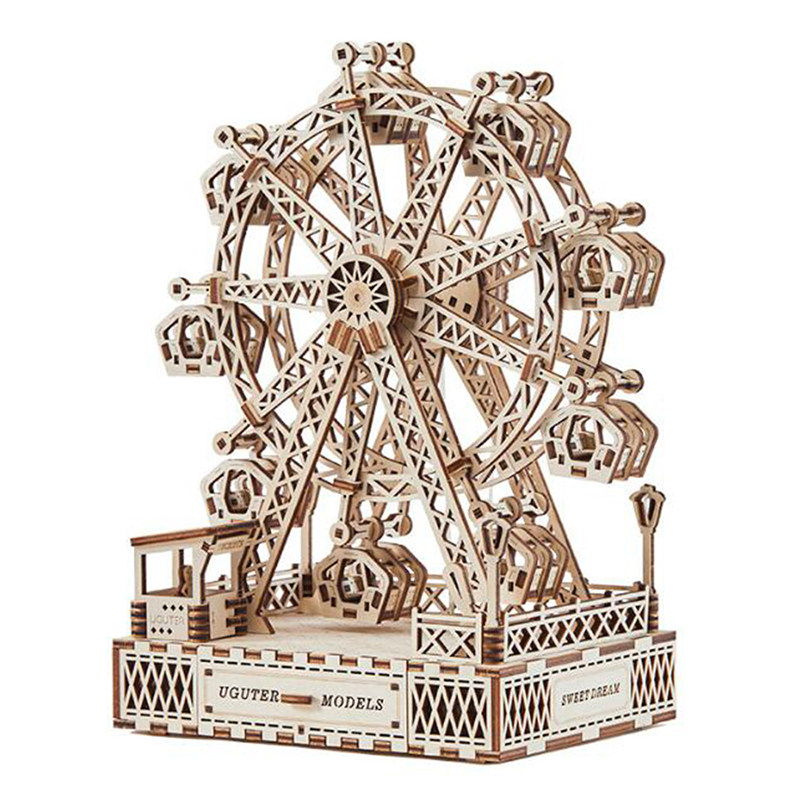 手工diy音乐盒创意生日礼物送女友旋转摩天轮木质八音盒 情人节礼