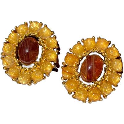 美拉德复古新款橘黄色花瓣耳环女时尚设计椭圆形水晶耳钉中古耳饰