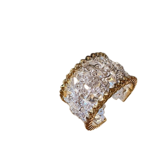 彗星蜂巢花朵宝石戒指 织纹雕金 镀18K金 花朵十字架锆石戒指