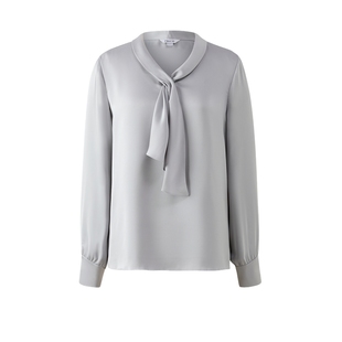 PRICH时尚简约优雅飘带V领长袖衬衫冬季新款气质光泽感衬衣女