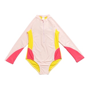 666折扣 女童撞色连体泳衣儿童女孩长袖防晒专业竞速运动游泳装