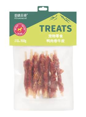 伯纳天纯狗狗磨牙零食鸭肉卷牛皮