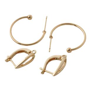 高端18k金铜包金珠头C形耳钉耳扣保色耳环配件diy制作耳饰材料