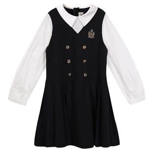 IVY HOUSE常春藤儿童装女童秋季款 学院风假两件撞色连衣裙亲子装