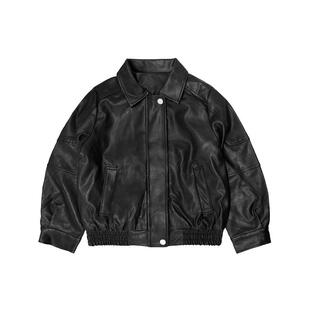 女童美式复古皮夹克2025秋季新款儿童黑色机车服翻领短款皮衣外套