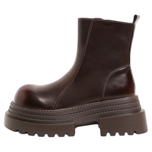 F21棕色马丁靴女2025新款秋季厚底增高巨好看英伦风休闲烟筒短靴