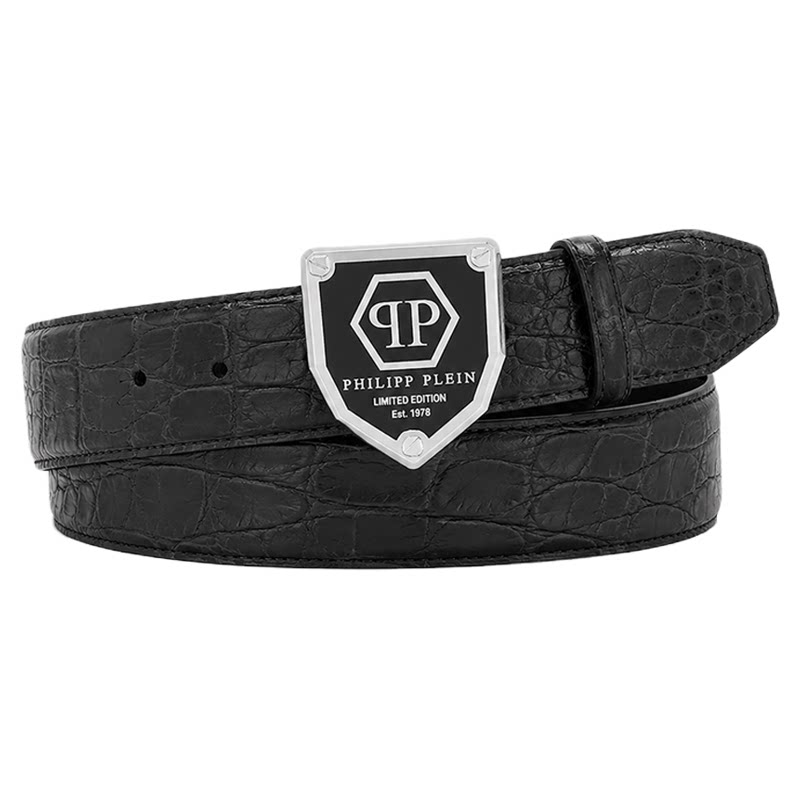 PHILIPP PLEIN 2026年男士亮面压纹牛皮皮带经典PP商务休闲腰带